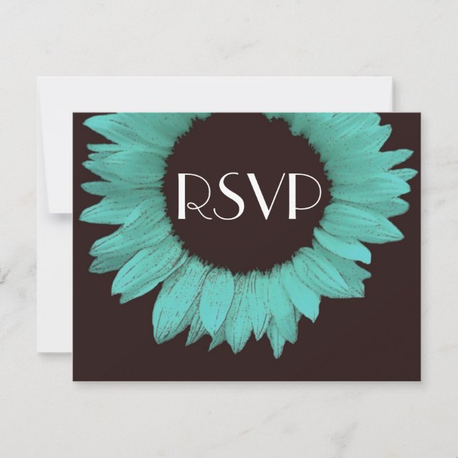 Turquoise and Chocolate Sunflower Wedding RSVP (Front)