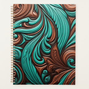 Turquoise and Chocolate Tooled Western Patterns Planner