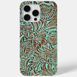 Turquoise and Chocolate Tooled Western Print iPhone 15 Pro Max Case