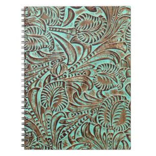 Turquoise and Chocolate Tooled Western Print Notebook