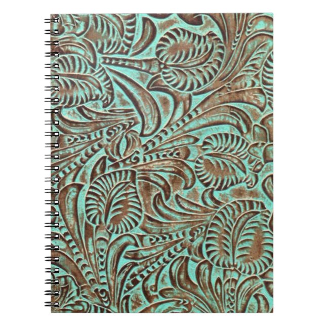 Turquoise and Chocolate Tooled Western Print Notebook (Front)