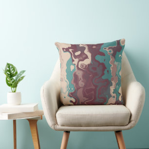 Turquoise and Clay Red Abstract 3 Throw Pillow