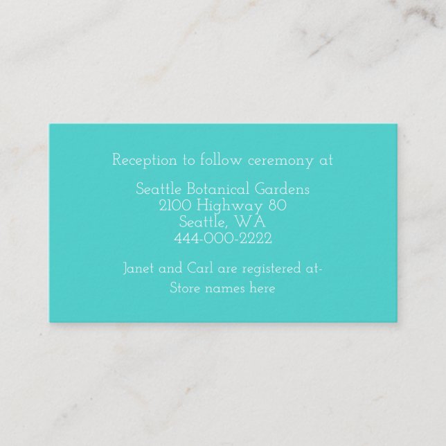 Turquoise and Confetti Wedding Information Card (Front)