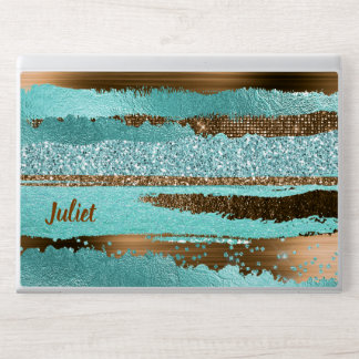 Turquoise and Copper Faux Foil and Glitter HP Laptop Skin