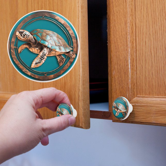 Turquoise and Copper Framed Sea Turtle Ceramic Knob (Creator Uploaded)