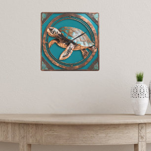 Turquoise and Copper Framed Sea Turtle wall clock