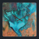 Turquoise And Copper Square Wall Clock<br><div class="desc">Brighten Up Your Home with this "One of a Kind" Turquoise and Copper Wall Clock.  It Features a Colorful Splash of Turquoise,  Brown and Copper! 
Original Graphic Art Design by Artist Kerry Miller.</div>