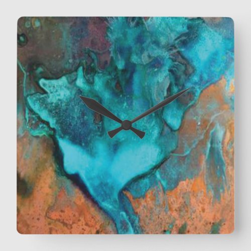 Turquoise And Copper Square Wall Clock