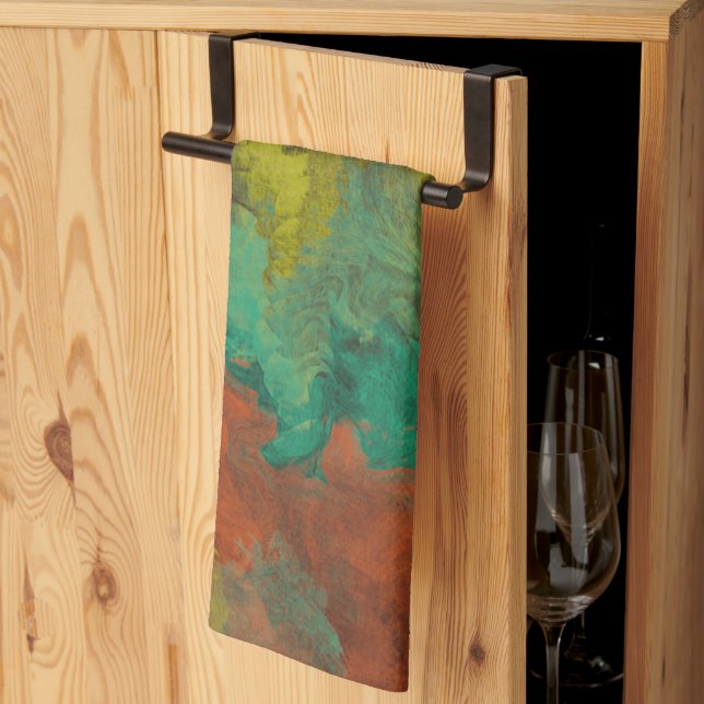 Turquoise and Copper with Gold Accents Kitchen Towel (Thirds Fold)