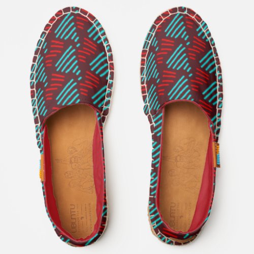 Turquoise and Coral Abstract Lines Pattern Espadrilles