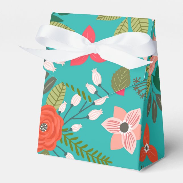 Turquoise and Coral Floral Favor Boxes (Front Side)