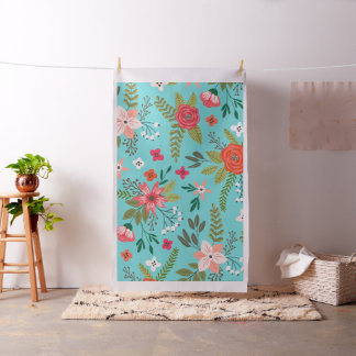 Turquoise and Coral Floral Pattern Fabric