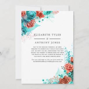 Turquoise and Coral Floral Reduced Guest List Announcement