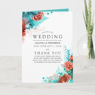 Turquoise and Coral Floral Wedding Program