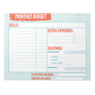 Turquoise and Coral Monthly Budget Planner Notepad
