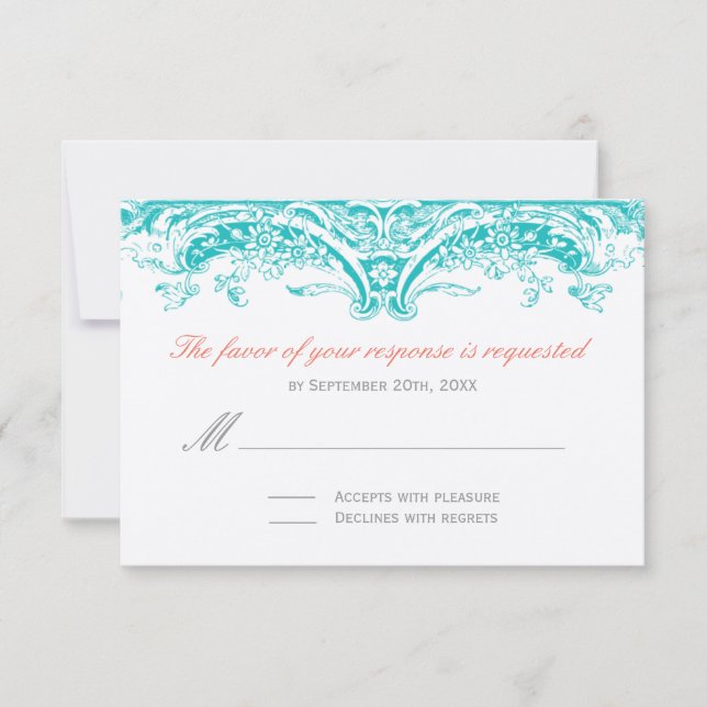 Turquoise and Coral Reply Cards - RSVP (Front)