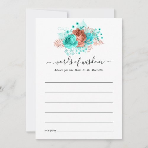 Turquoise and Coral Rustic Floral Baby Shower Advice Card