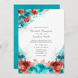 Teal And Coral Wedding Invitations 100 Satisfaction Guaranteed Zazzle