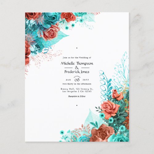 Turquoise and Coral Rustic Floral Wedding Invite Flyer