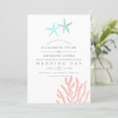 Turquoise and Coral themed Beach Wedding Invitation (Standing Front)