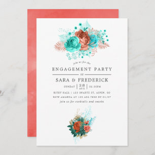 Turquoise and Coral Tropical Engagement Party Invitation