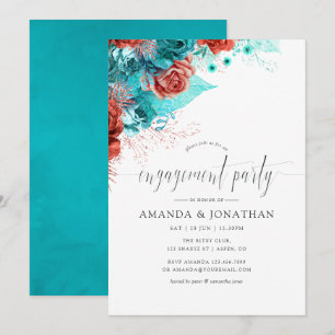 Turquoise and Coral Tropical Engagement Party Invitation