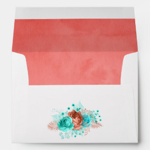 Turquoise and Coral Tropical Floral Wedding Envelope