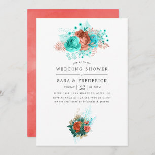 Turquoise and Coral Tropical Floral Wedding Shower Invitation