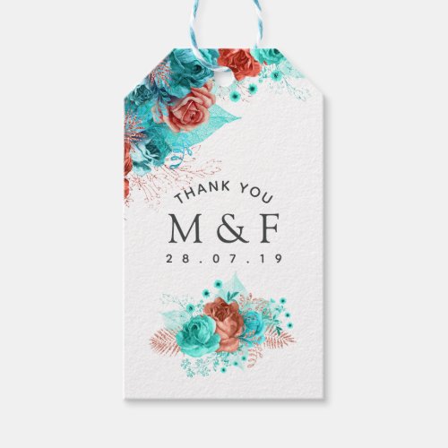 Turquoise and Coral Tropical Wedding Guest Thanks Gift Tags