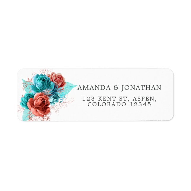 Turquoise and Coral Tropical Wedding Label (Front)