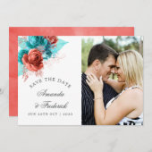 Turquoise and Coral Tropical Wedding Save the Date (Front/Back)
