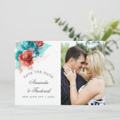 Turquoise and Coral Tropical Wedding Save the Date (Standing Front)
