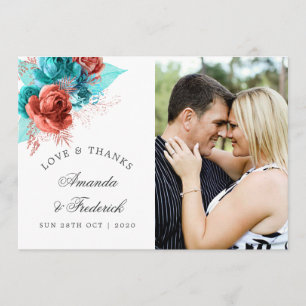 Turquoise and Coral Tropical Wedding Thank You