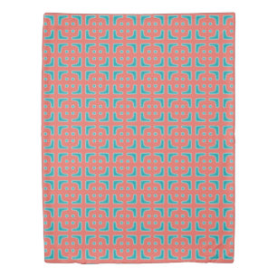 Turquoise and Coral Unique Pattern Duvet Cover