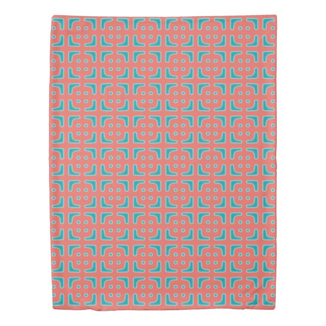 Turquoise and Coral Unique Pattern Duvet Cover (Front)