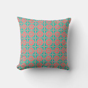Turquoise and Coral Unique Pattern Throw Pillow