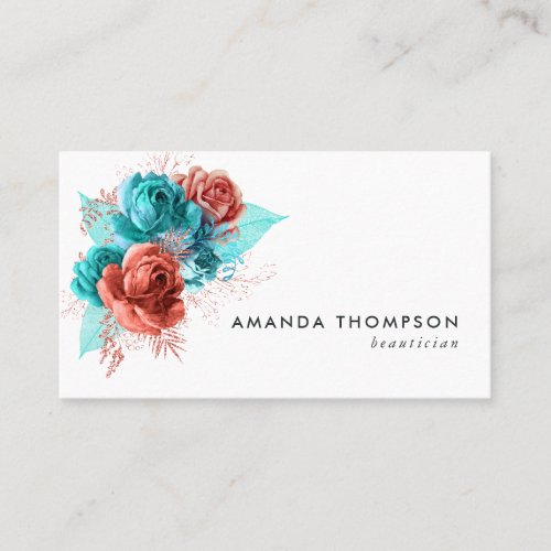 Turquoise and Coral Watercolor Floral Appointment Card