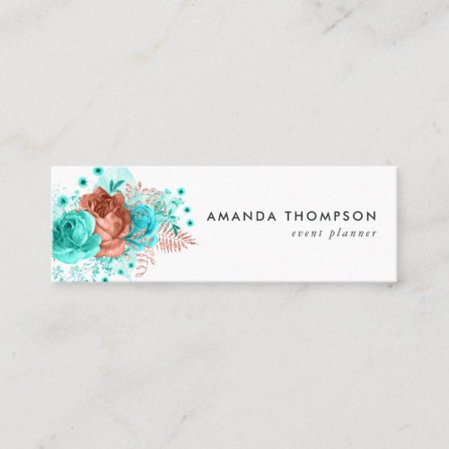 Turquoise and Coral Watercolor Floral Mini Business Card