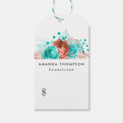 Turquoise and Coral Watercolor Floral Price Tags