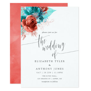 Coral And Turquoise Wedding Invitations Zazzle