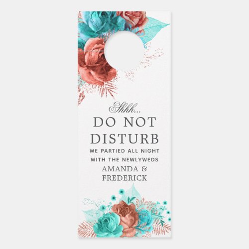 Turquoise and Coral Wedding Do Not Disturb Sign
