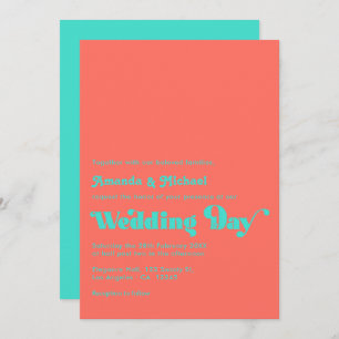 Turquoise and Coral Wedding Invitation
