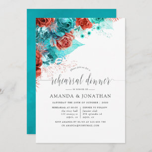 Turquoise and Coral Wedding Rehearsal Dinner Invitation