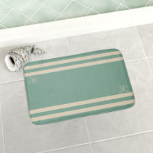 Turquoise and Cream Stripes Nautical Bath Mat