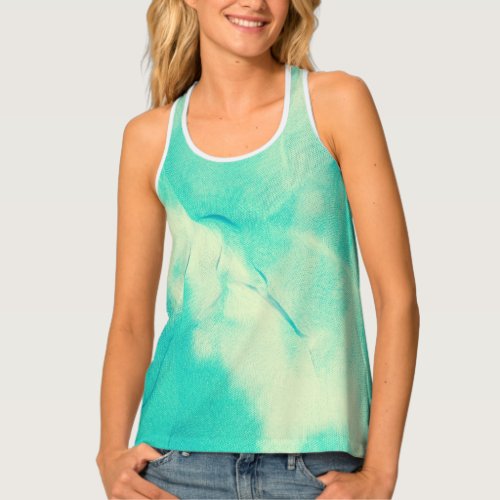 Turquoise and Cream Tropical Tie Dye Pattern Tank Top