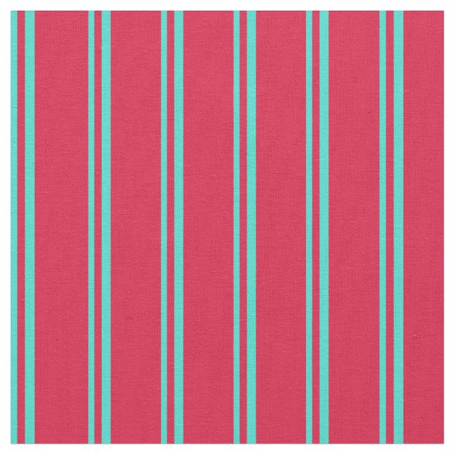 Turquoise and Crimson Colored Stripes Fabric (Close Up)