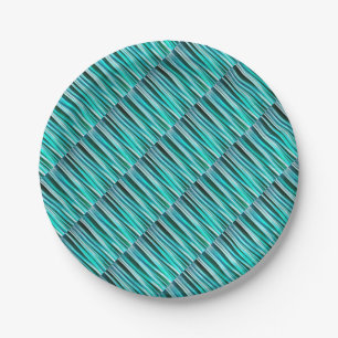 Turquoise and Cyan Ocean Stripy Lines Pattern Paper Plates