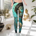 Turquoise and Cyan Yin and Yang Meditation Yoga Leggings<br><div class="desc">Let your unique, spiritual side shine alongside a modern, contemporary vibe with the Shy Shy Panda Turquoise and Cyan Yin and Yang Meditation Yoga Leggings. These intricate bottoms come in trend setting turquoise and cyan, detailed with mysterious goldish tones. Find energy and peace with this fashionable sports-luxe wear, perfect for...</div>