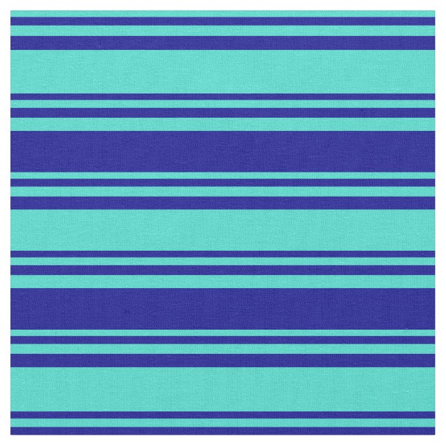 Turquoise and Dark Blue Striped/Lined Pattern Fabric (Close Up)