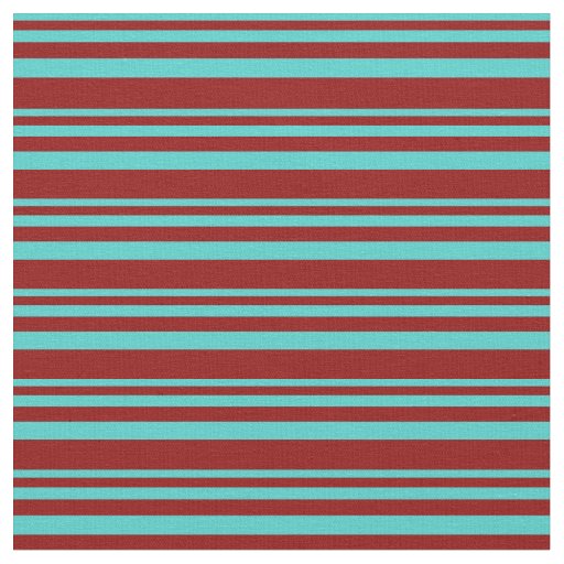 Turquoise and Dark Red Colored Lines Fabric